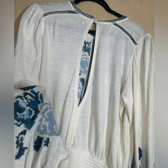 Free People White Top with Blue Embroidery - Picture 9 of 11